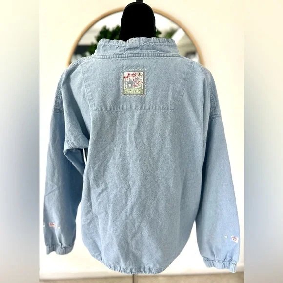 Vint. Christopher & Banks Lightweight Denim Lt. Blue Hearts & Floral Pullover M - Picture 3 of 8